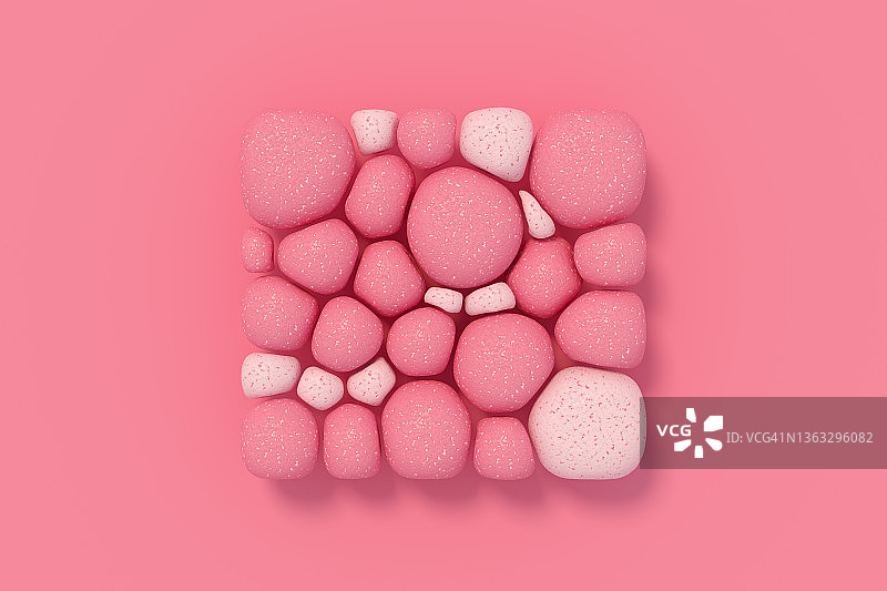 粉色背景上的方形抽象柔和石球图片素材