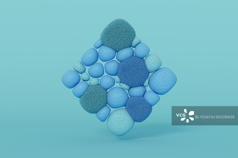 蓝色背景中带毛皮的柔性石球图片素材