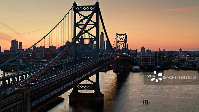 从特拉华河眺望费城航拍图片素材
