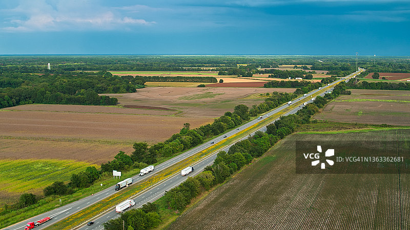 阿肯色州乡村I-40公路鸟瞰图图片素材