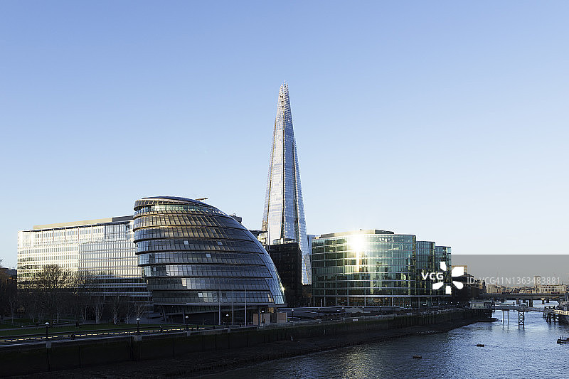 伦敦南华克现代城市天际线，晴朗的天空图片素材