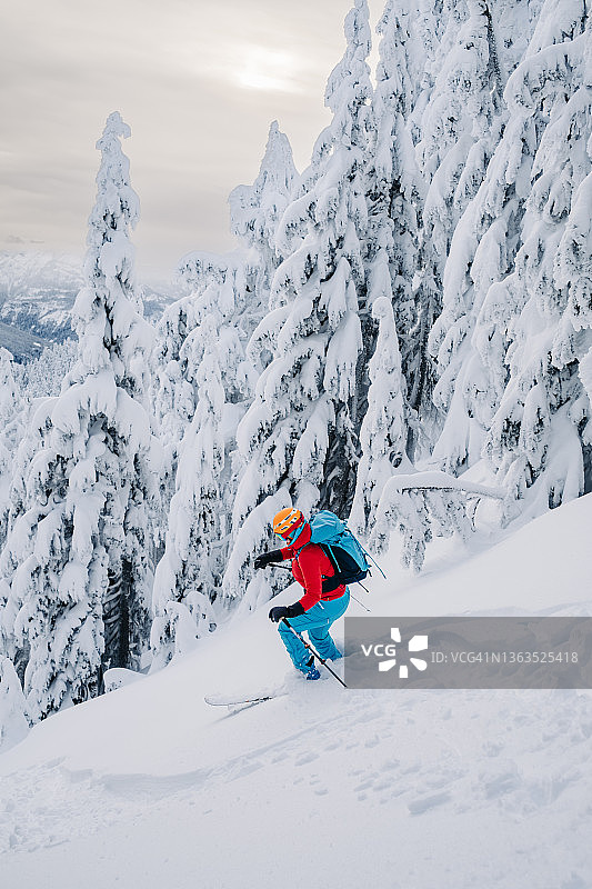 女人在亚高山地区滑雪图片素材
