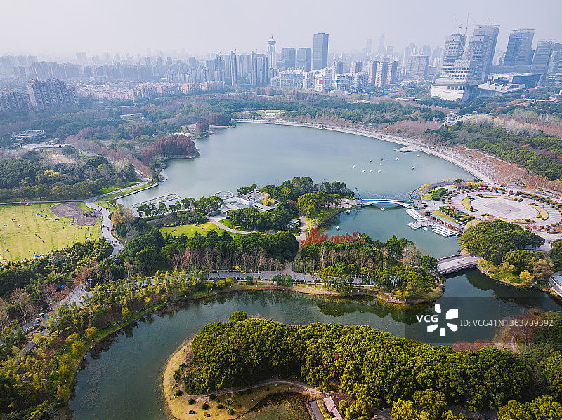 上海天际线鸟瞰图，含浦东世纪公园图片素材