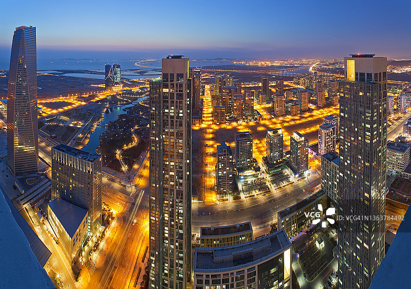 韩国仁川松岛市的夜景图片素材