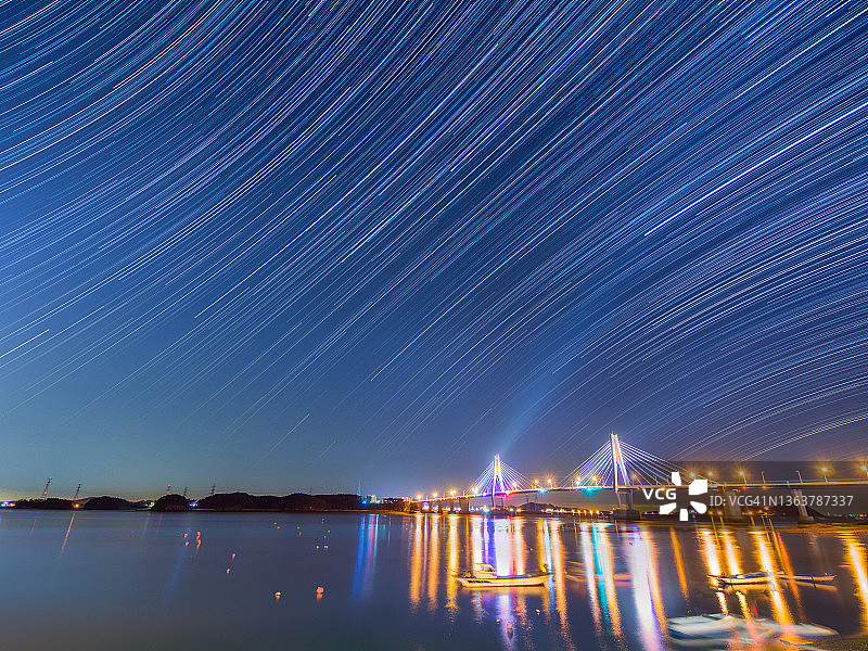韩国仁川永兴大桥上方的星迹图片素材