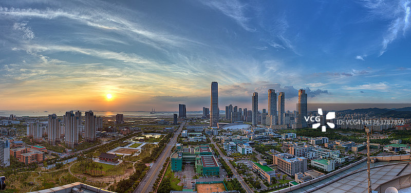 韩国仁川松岛的鸟瞰图图片素材