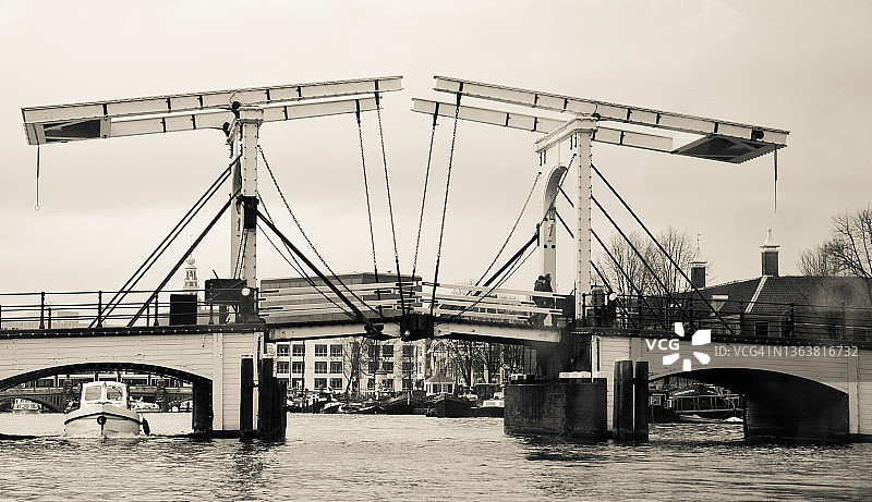 荷兰阿姆斯特丹的典型运河吊桥图片素材
