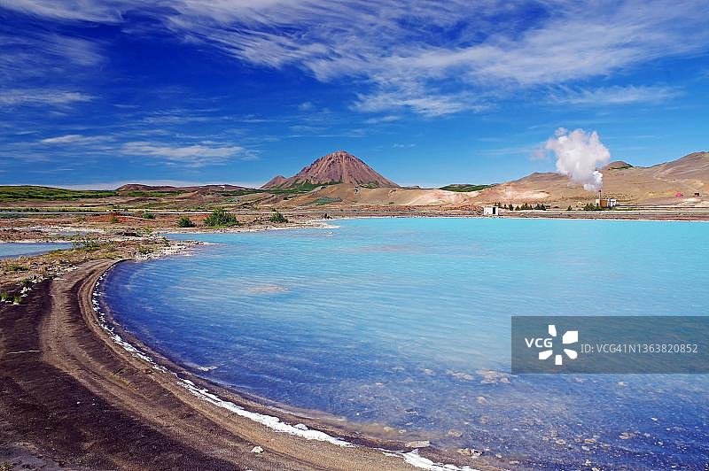 冰岛米湖地热湖和硅藻土厂蒸汽景观图片素材