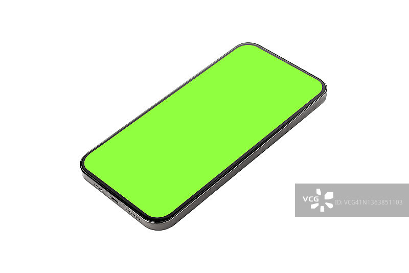 具有色度键屏幕的逼真现代智能手机模型，隔离在白色背景上图片素材