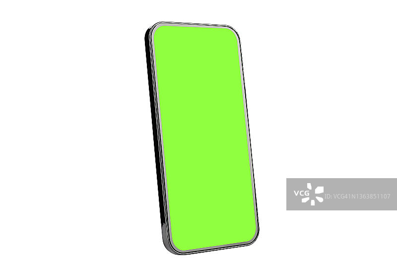 带色度键屏幕的新型现代智能手机模型，隔离在白色背景上图片素材