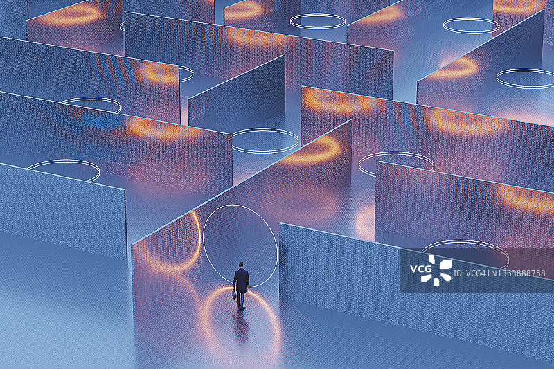 走进神秘迷宫的商人图片素材