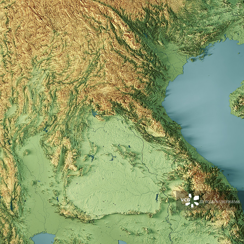 老挝3D地形渲染地图彩色版图片素材