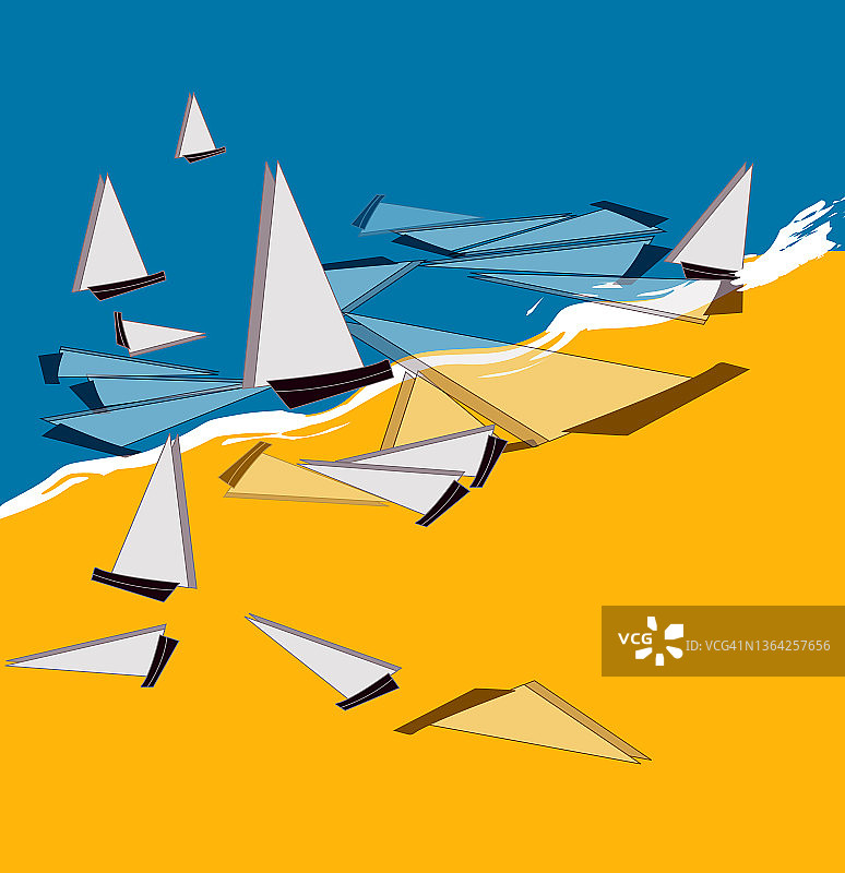 海滩上的破碎船只插画图片素材