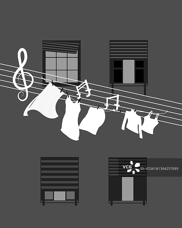 挂在音符上的衣服插画图片素材