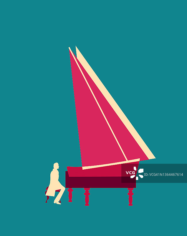 在船型钢琴上演奏的钢琴家插画图片素材