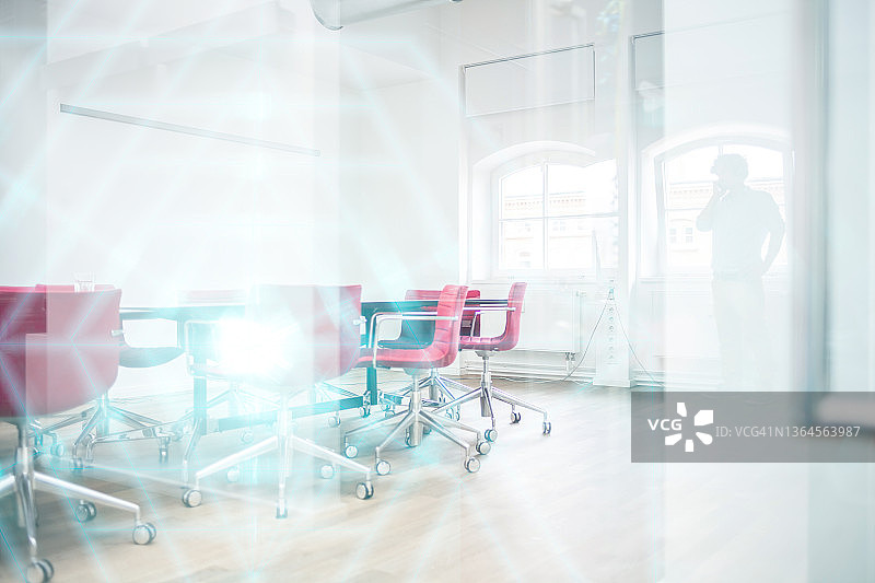 区块链网络：以办公室会议室为背景图片素材