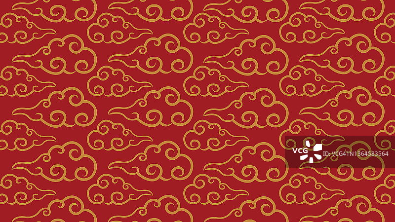 中国新年背景概念插画，红色背景上的金色祥云图案图片素材