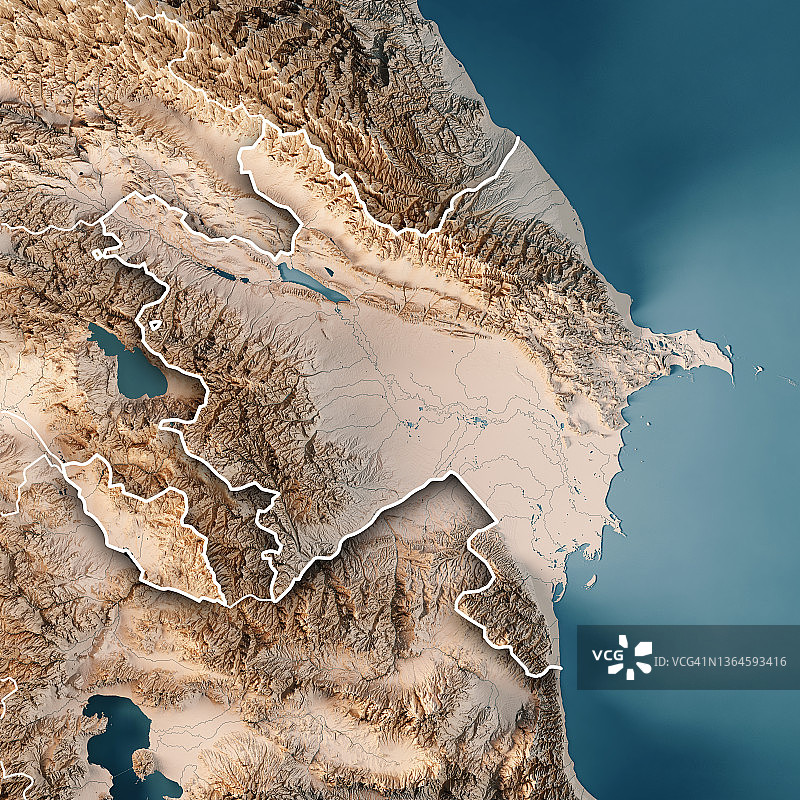 阿塞拜疆3D地形图（中性边界）图片素材