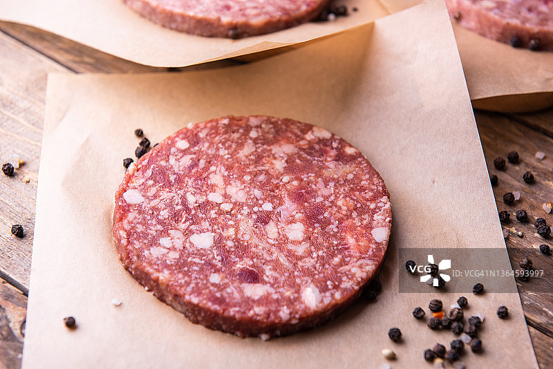 新鲜生牛肉汉堡肉饼图片素材