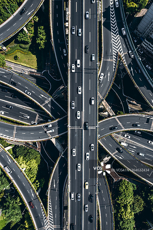 繁忙的道路交叉口和立交桥鸟瞰图图片素材