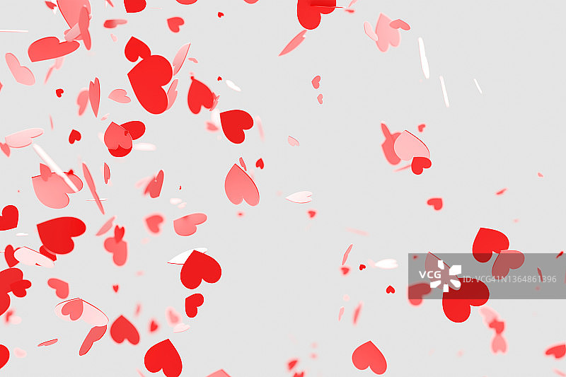 白色背景上散落的红色情人节爱心，节日三维设计背景图片素材