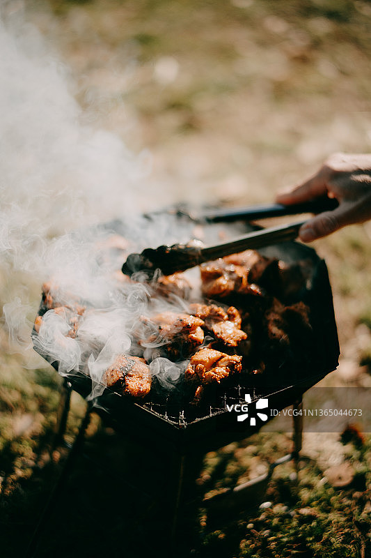 烧烤架上的唐杜里烤鸡图片素材