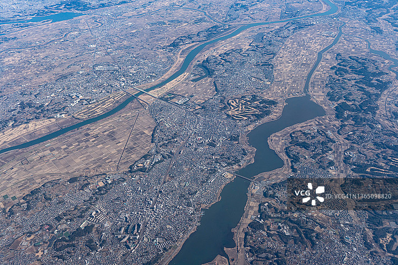 飞机航拍日本千叶县我孙子市和柏市图片素材