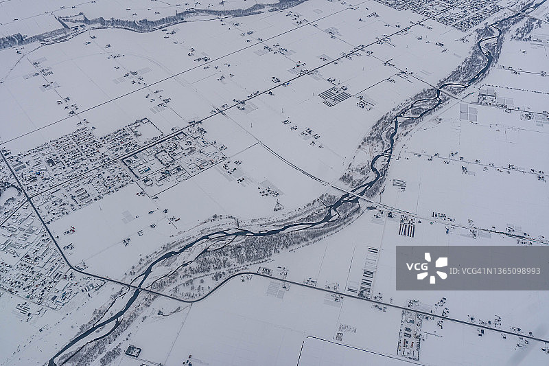 从飞机上俯瞰日本北海道东神乐町图片素材