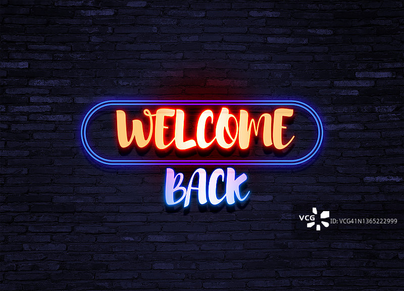 霓虹灯欢迎回来标志图片素材