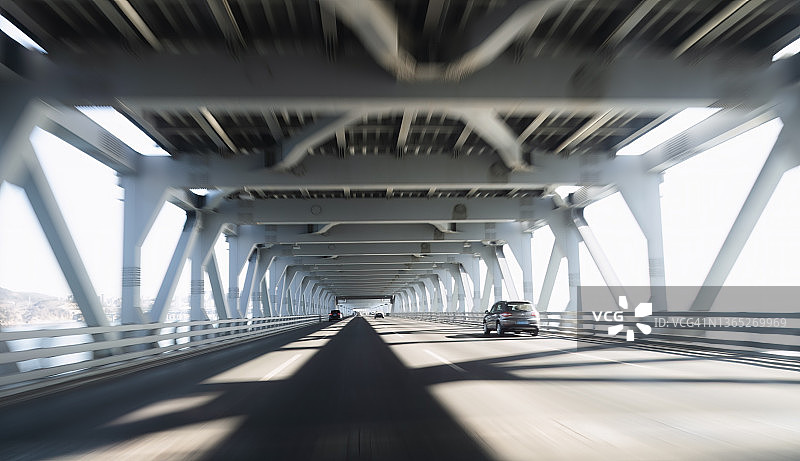 行驶的汽车上拍摄的桥面模糊路面图片素材