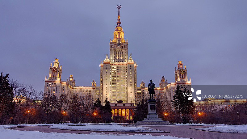 冬季麻雀山莫斯科大学主楼延时摄影（昼夜）图片素材