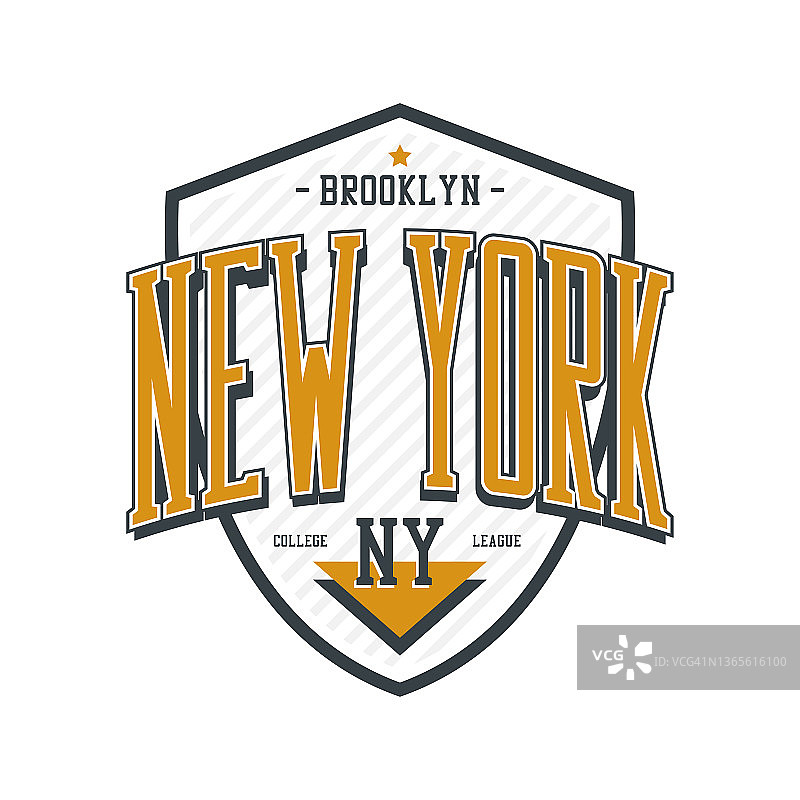 带有盾牌的纽约布鲁克林T恤设计图片素材