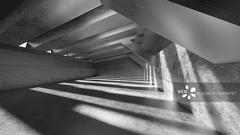 空旷的混凝土走廊3D渲染图图片素材