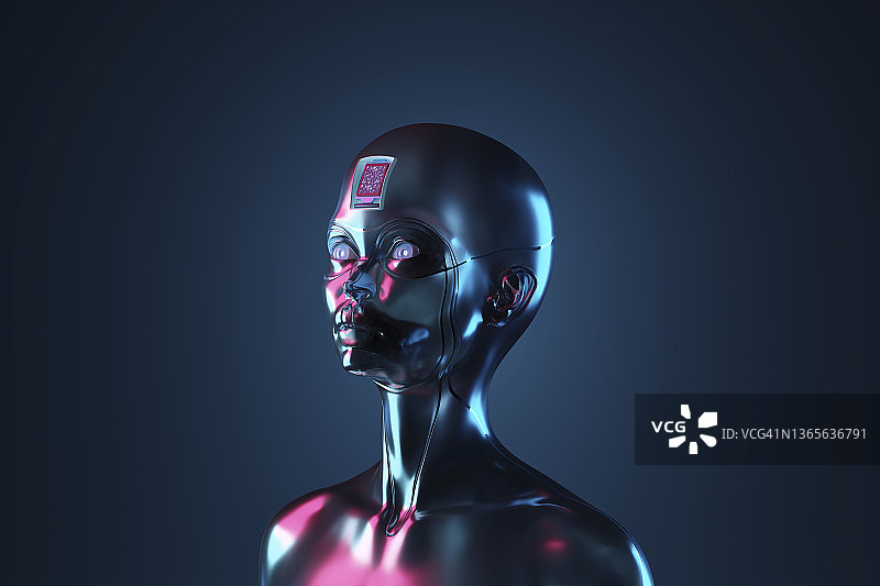 看向远方的女性机器人头部三维模型图片素材