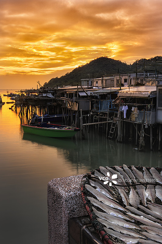 大澳渔村日落，中国香港图片素材