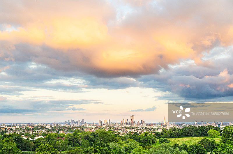 伦敦天际线的日落全景图片素材