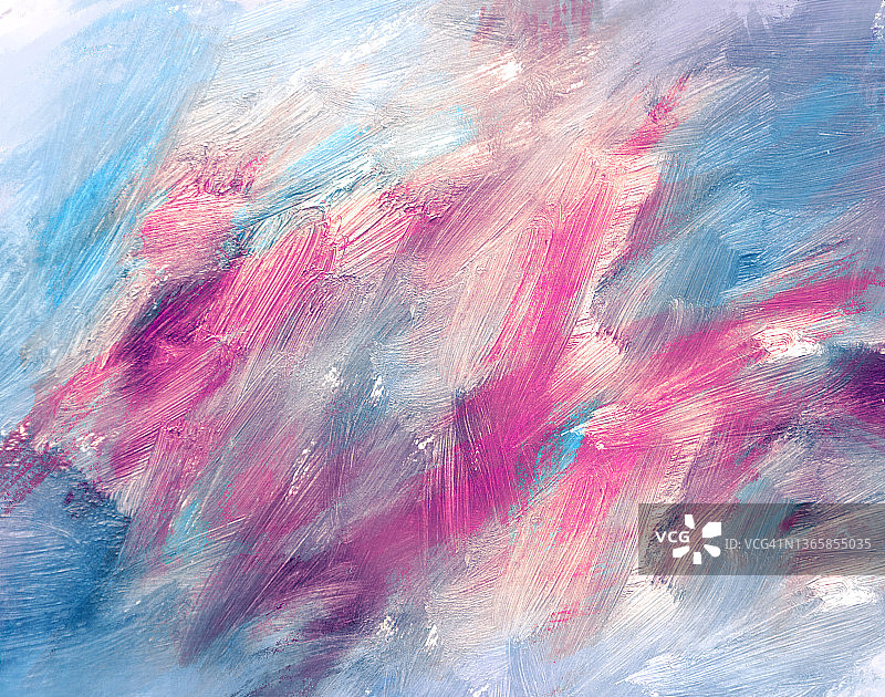 画布上的抽象油画纹理背景：粉色蓝色笔触图片素材