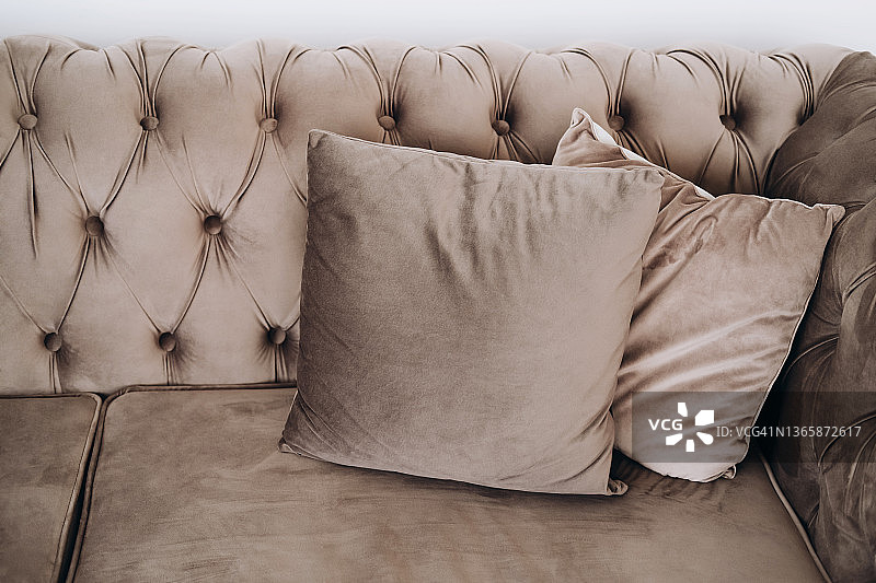 大天鹅绒沙发上的靠垫图片素材