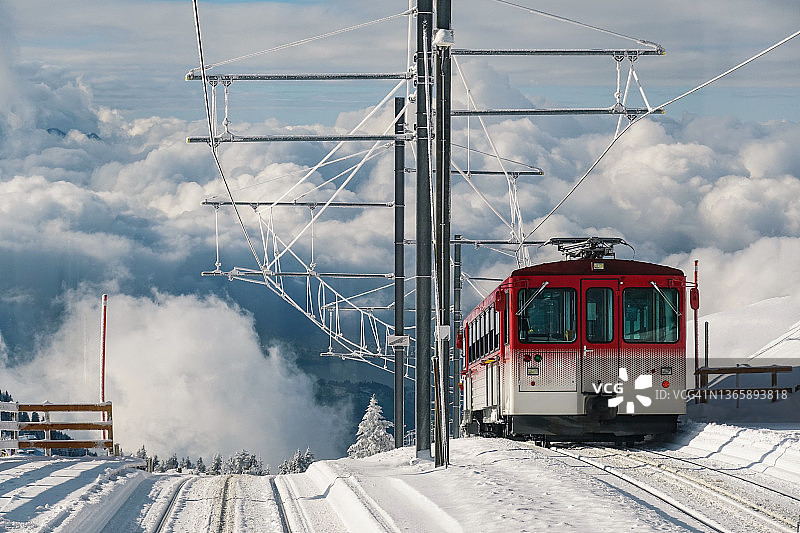 瑞士瑞吉山顶的标志性火车图片素材