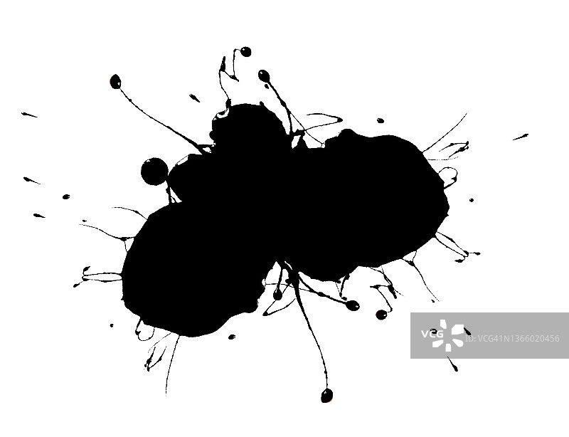 白色画布上的黑色颜料飞溅图片素材