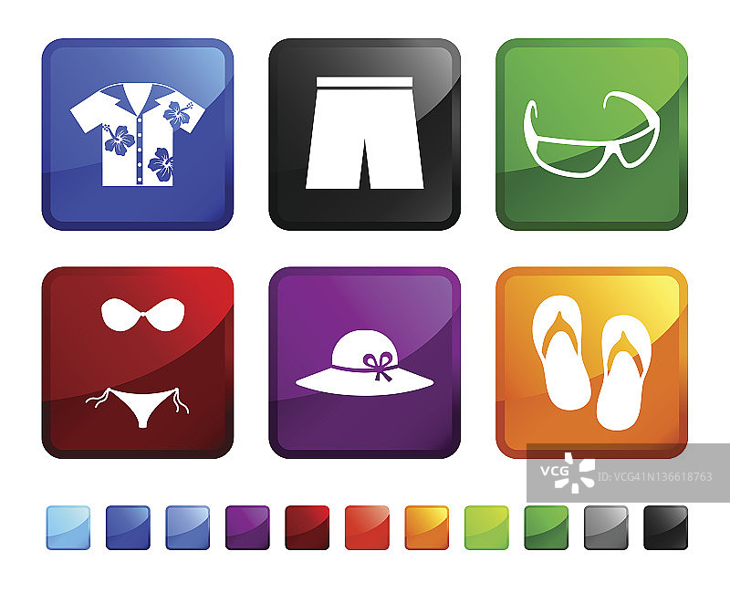 海滩服装和配饰免版税矢量图标贴纸套装图片素材