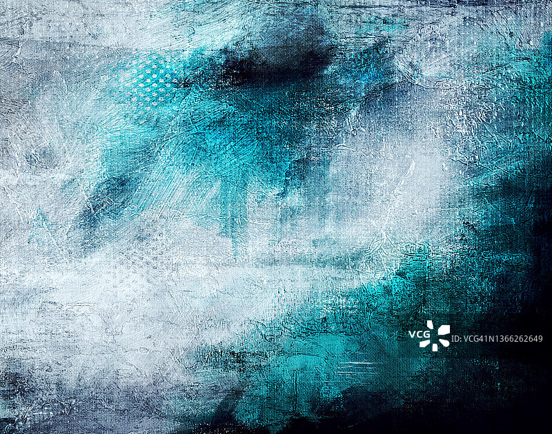 画布上的抽象纹理油画背景，绘画涂抹的蓝色水色灰色纹理笔触背景图片素材