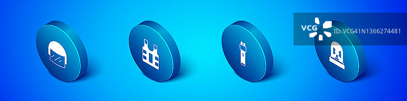 2.5D警察头盔、电击枪、闪光警报器和防弹背心图标矢量集图片素材