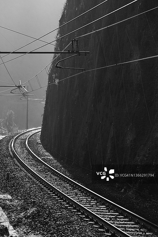 山边的空旷铁路轨道图片素材