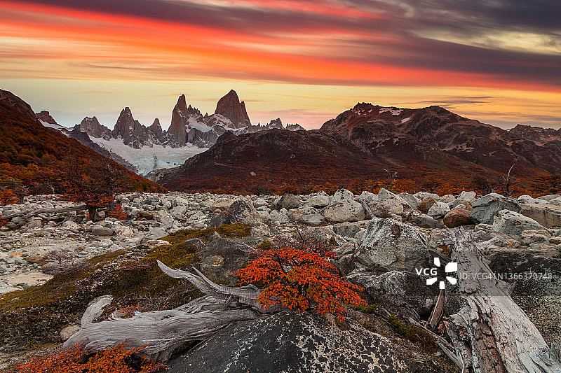 日落下的菲茨罗伊峰，阿根廷巴塔哥尼亚图片素材