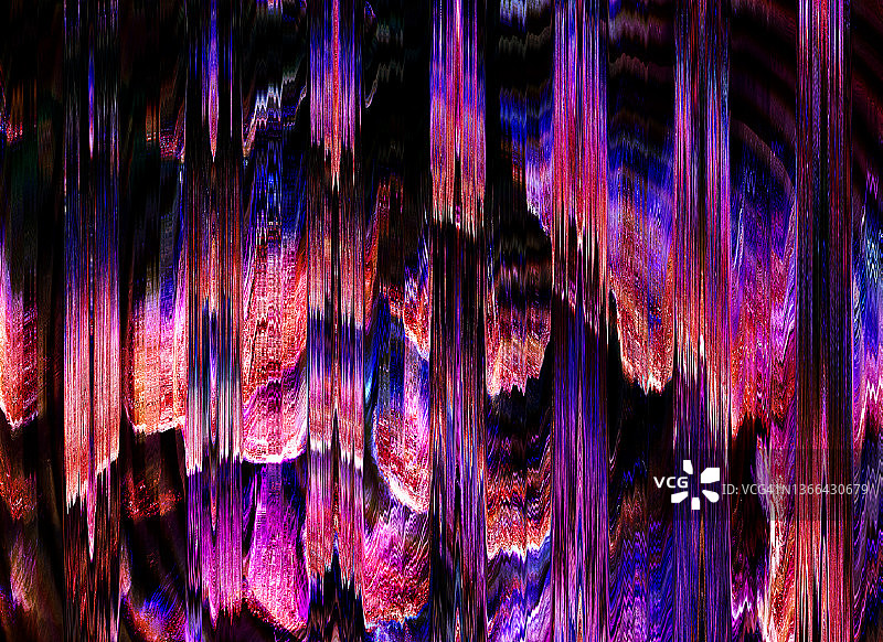 抽象扭曲垂直线条霓虹紫色背景故障纹理艺术，时尚鲜艳的彩色黑色背景图片素材