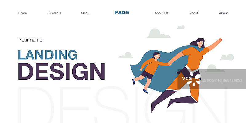 快乐的母亲身穿超人服装与女儿在天空飞翔图片素材