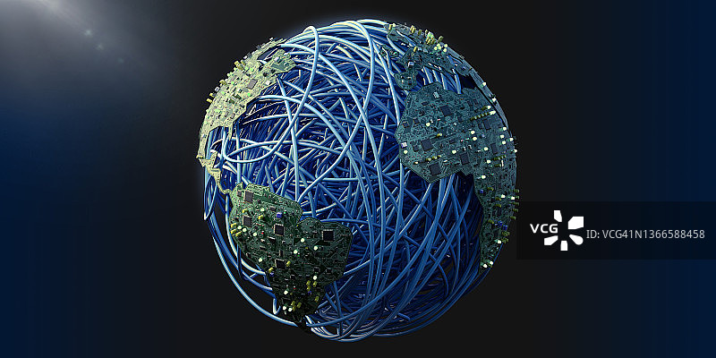 由印刷电路板和电缆球组成的地球图片素材