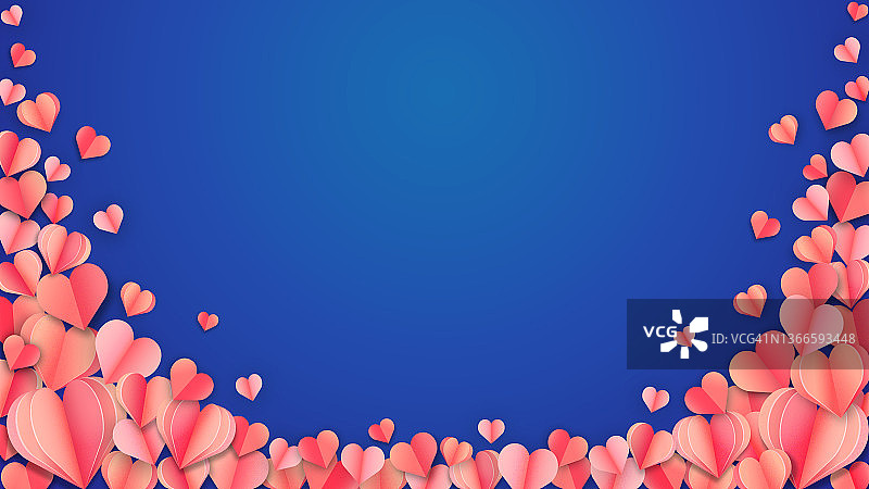 蓝色纸 cut 风格心形纹理背景情人节插画图片素材