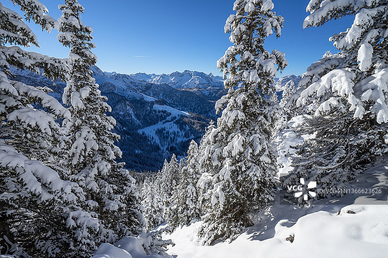 耶拿山及贝希特斯加登阿尔卑斯山脉的雪景图片素材